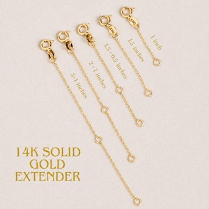 14k Solid Gold Necklace Extender: Adjustable Chain, Rose, White, Yellow Gold