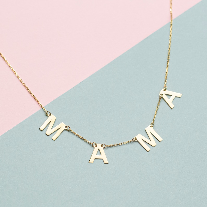 Mama Necklace Mom Gift 14K Solid Gold Mama Necklace Etsy