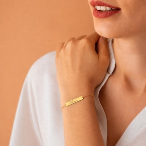 Custom 14K Solid Gold Bar Bracelet: Personalized Initial Jewelry