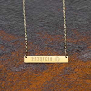 14K Solid Gold Bar Necklace, Personalized Bar Necklace , Custom Name Bar Necklace 14k Solid Gold Engravable Horizontal Bar Necklace image 4