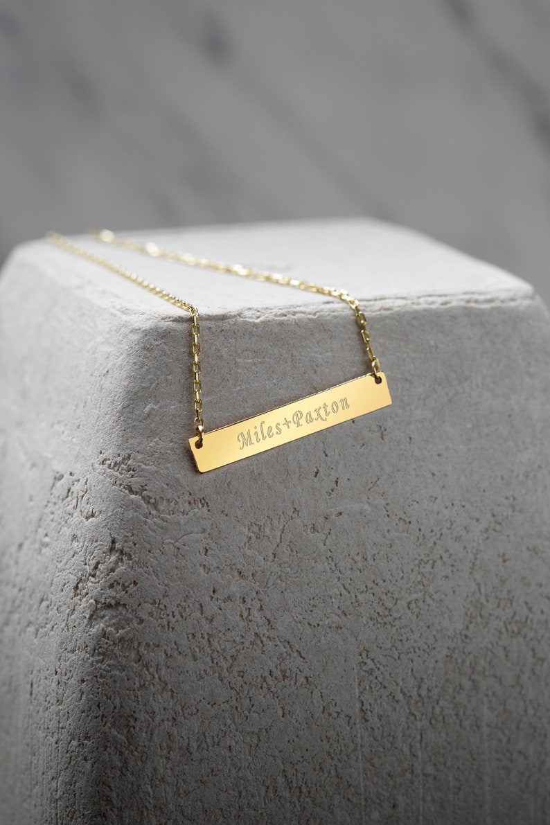 14K Solid Gold Bar Necklace Personalized Bar Necklace Etsy