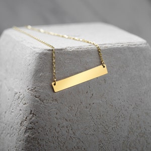 14K Solid Gold Bar Necklace, Personalized Bar Necklace , Custom Name Bar Necklace 14k Solid Gold Engravable Horizontal Bar Necklace image 6