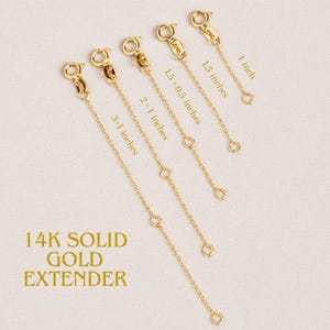 14k Solid Gold Necklace Extender: Adjustable Chain, Rose, White, Yellow Gold