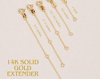 14k Solid Gold Necklace Extender: Adjustable Chain, Rose, White, Yellow Gold