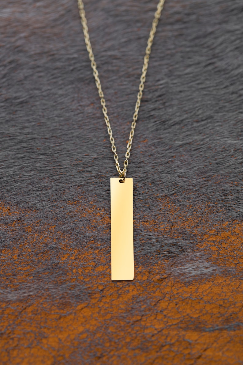 14K Solid Gold Vertical Bar Necklace Gold Bar Necklace Etsy