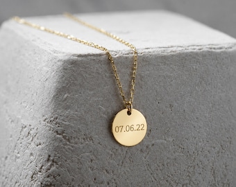 14K Solid Gold Disc Pendant Necklace: Dainty Charm