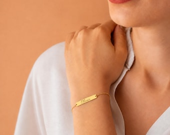 14K Solid Gold Bar Bracelet: Personalized Name Initial Bracelet