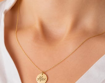 Dainty 14k Solid Gold Disc Necklace: Personalized Pendant