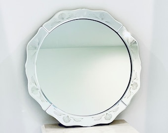 Stil Venezianische Spiegel Abgeschrägte Geätzte Glas Runde Seashell 21 ”Vintage