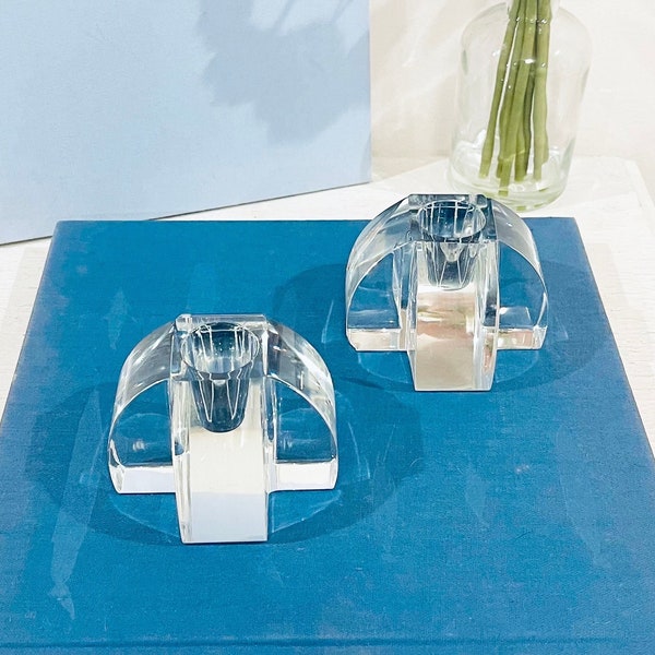 Vintage Baccarat Crystal Candle Holders X Shaped Set Of 2 Flawless