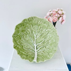 Bordallo Pinheiro Portugal Cabbage Green Vintage Majolica Earthenware 13” Salad Serving Bowl