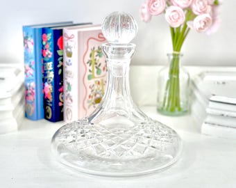 Vintage Tyrone Crystal Cut Lead Crystal Ships Decanter Ireland Barware Bar Cart