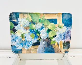 Vintage Judy Buswell Hydrangea Melamine Serving Tray Floral Colorful Watercolor Italy Melplus