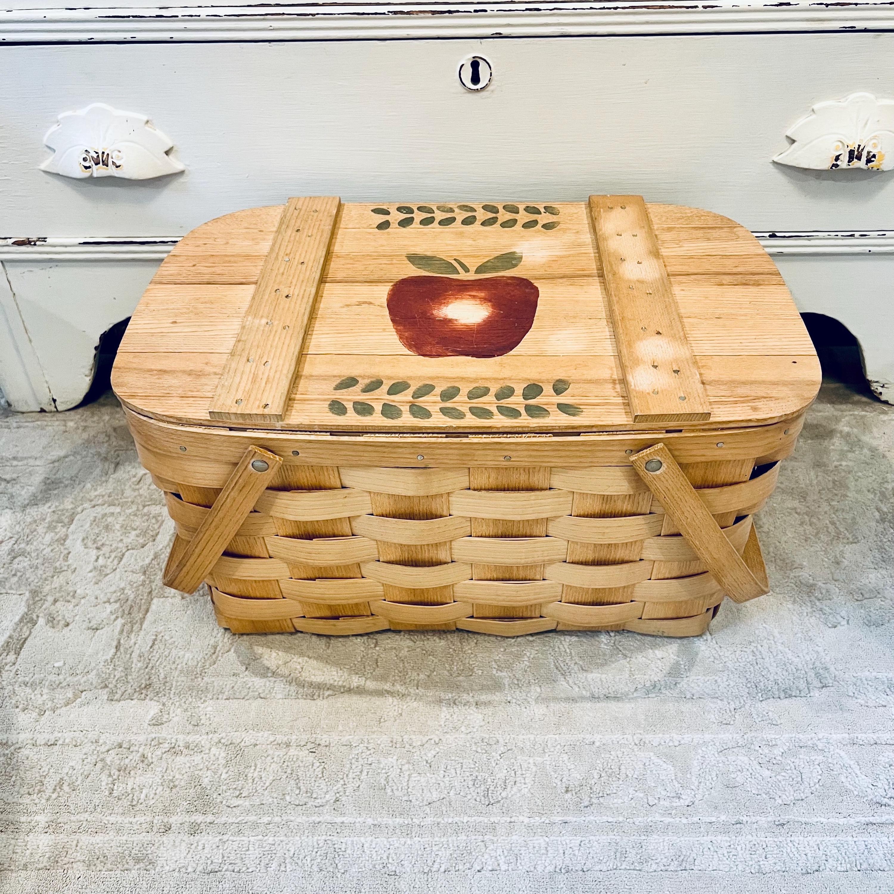 Vintage Basketville Picnic Basket Painted Apple Lid Putney Vermont
