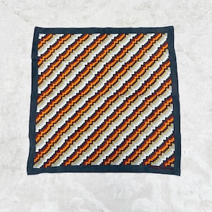 Vintage Metropolitan Museum Of Art Scarf Silk Chevron Orange Navy Blue Abstract 21”