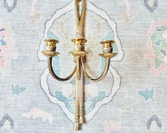 Vintage Messing Wandleuchte Kandelaber Quaste Hollywood Regency Dreibettzimmer Kerzenhalter