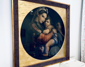Antique Italian Madonna della Seggiola Framed Print 28” Square Raffaello Sanzio