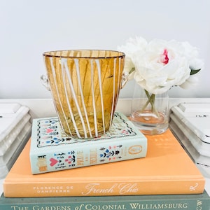 Vintage Murano Venini for Disaronno Blown Amber & White Stripe Glass Ice Bucket