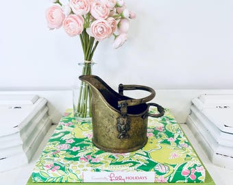 Vintage Brass Coal Scuttle Bucket Planter Jardinere Lions Head Victorian Metal