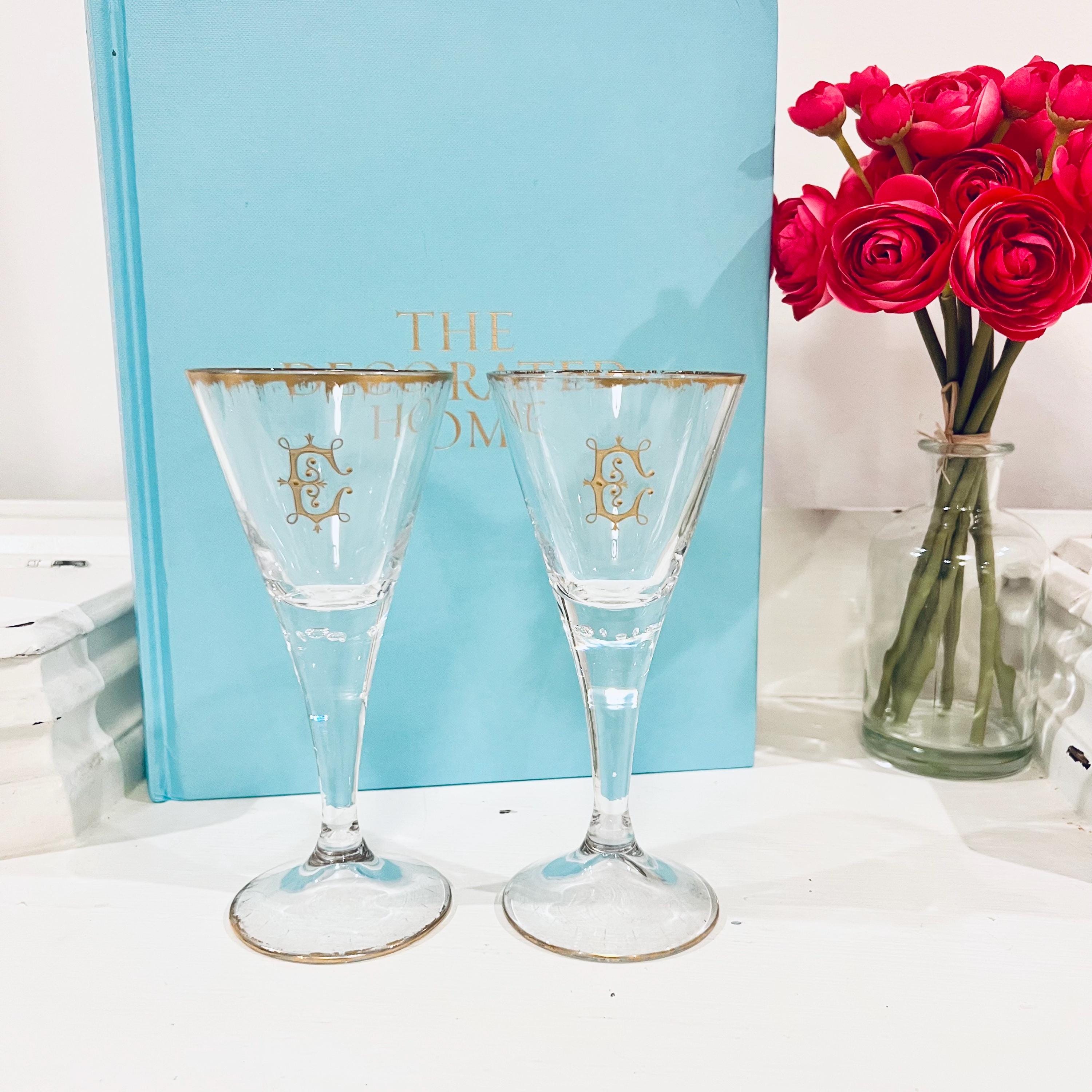 What Is Gilt Rim Vintage Set of 2 Lauenstein Bubble Stem Glass Gilt Rim Monogrammed “E ...