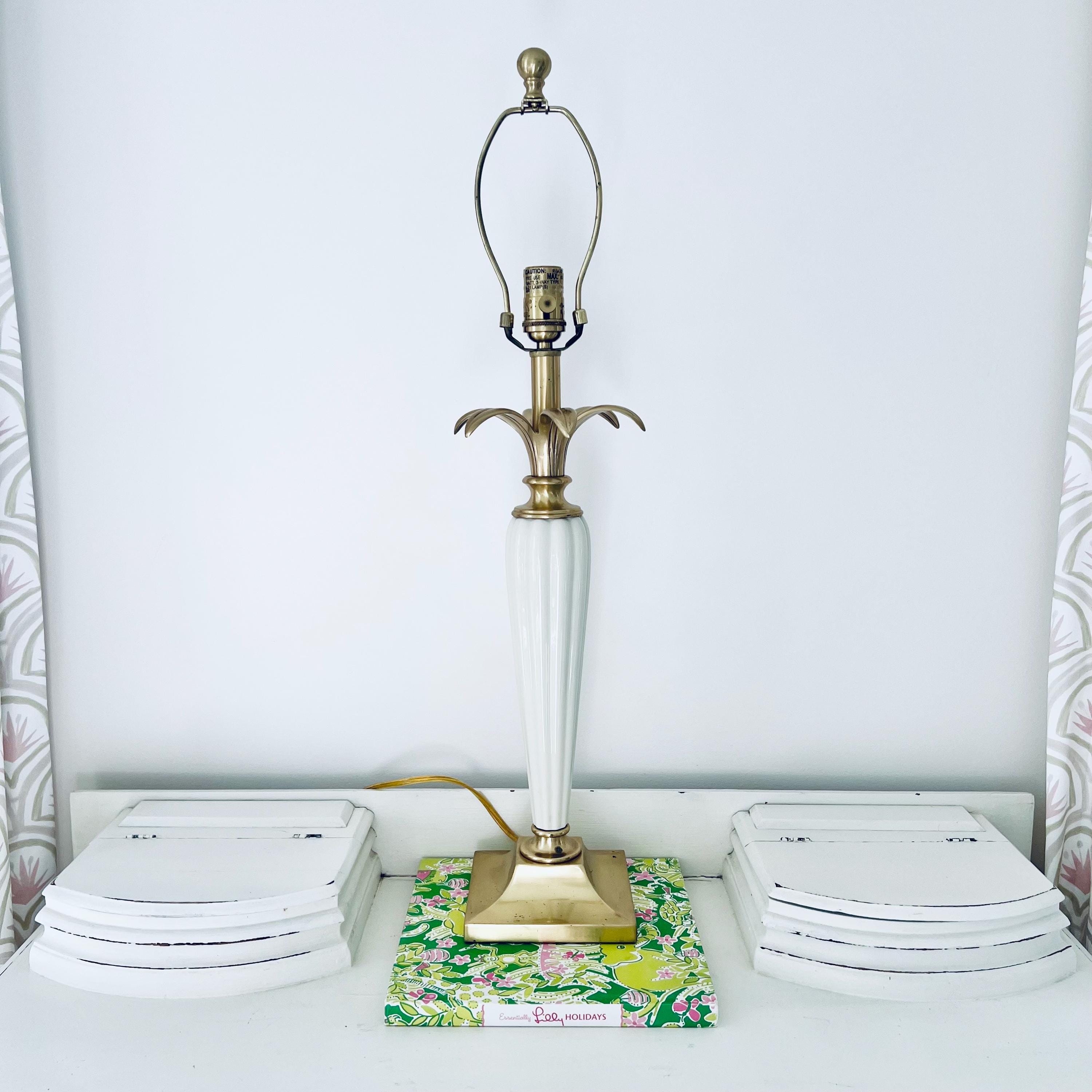 Quoizel Lenox Column Brass Table Lamp Ivory Porcelain Pineapple