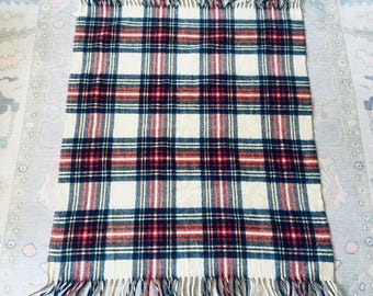 Vintage Curvon Crown 100% wol rode tartan plaid Stadium Throw schootdeken 35 x 46 VS
