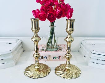 Candelabros vintage Baldwin de latón con base en espiral, 23 cm (9 pulgadas), juego de 2, modelo Comet.