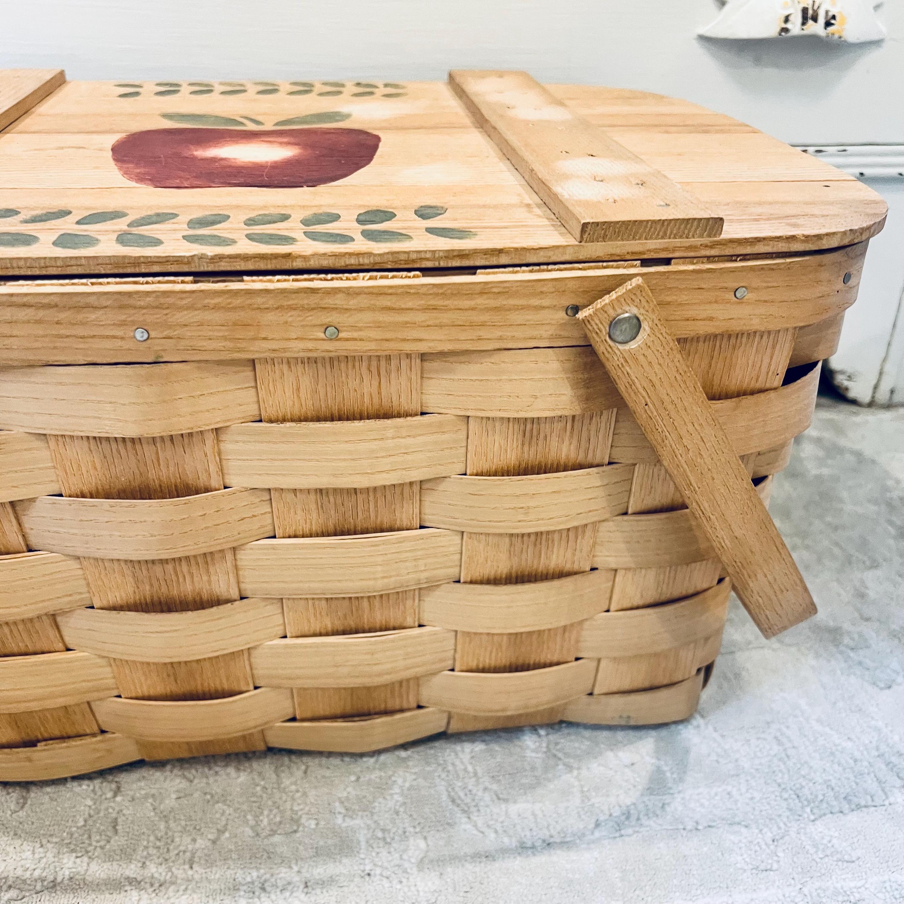 Vintage Basketville Picnic Basket Painted Apple Lid Putney Vermont