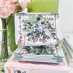 Vintage RDE Importe Set 6 Mini Melamin Schmuckschale Beeren Floral Italien