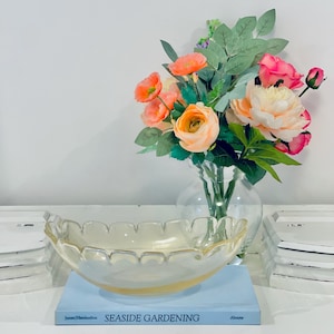 Vintage Archimede Seguso Scalloped Edge Murano 24K Gold Fleck Glass Bowl Włochy 12”