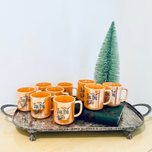 Vintage Fire-King Peach Lusterware Tom & Jerry Punch Eggnog Mugs Set of 9 Pine Fir Baugh image 1