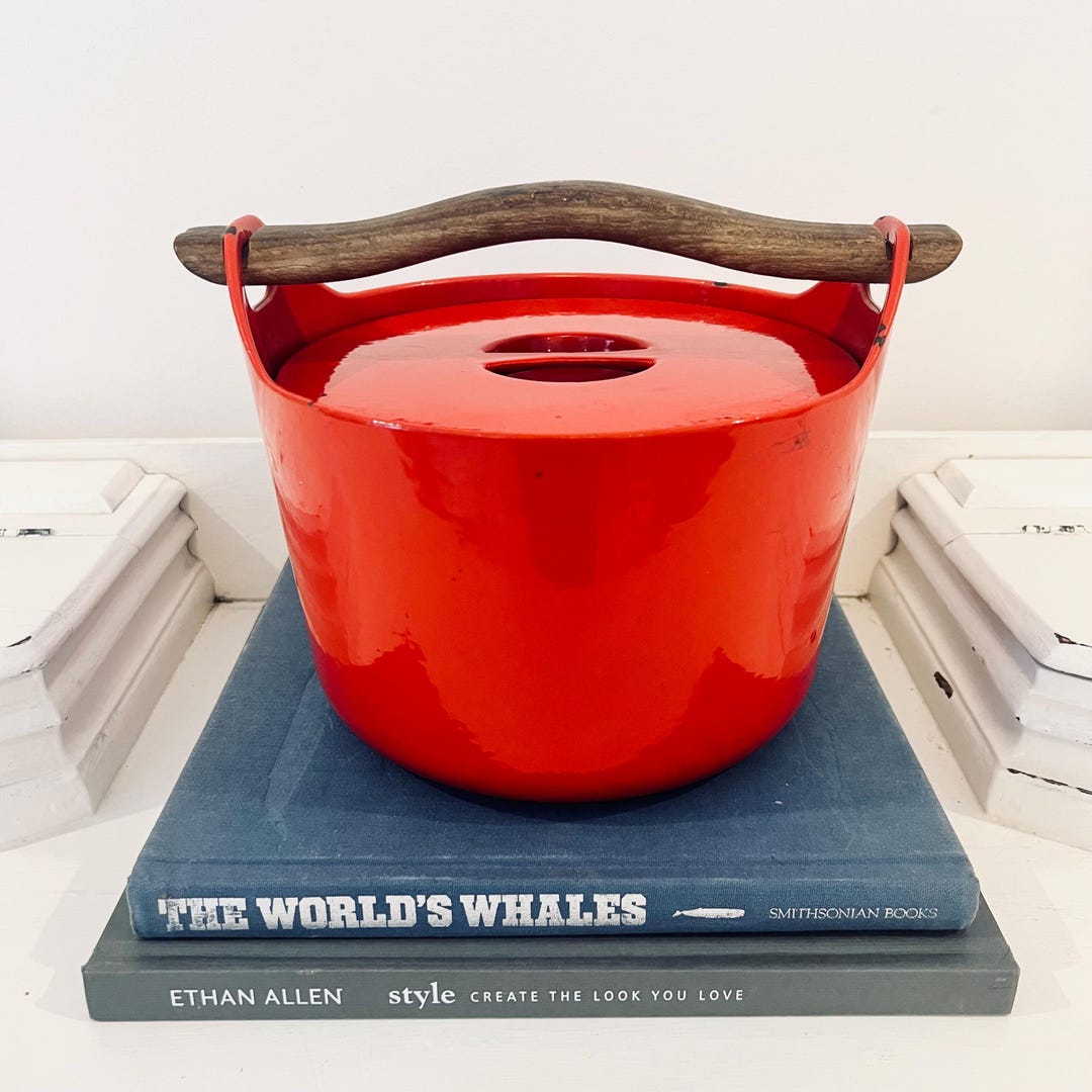 Vintage Timo Sarpaneva Rosenlew Finland Cook Pot Red Enamel Wood