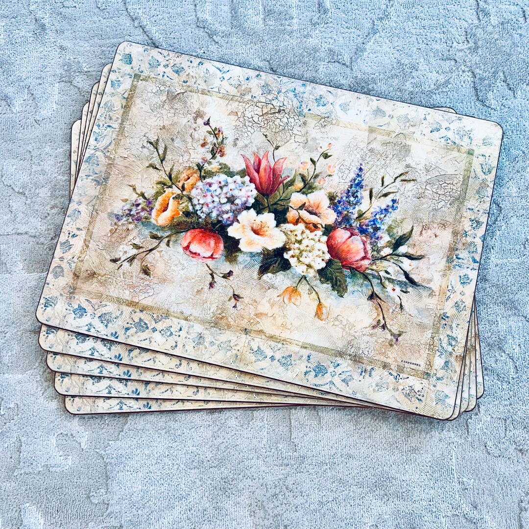 Vintage Pimpernel Placemats Floral Palette Bouquet Yellow Set of 5