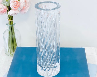 Orrefors Jon Johansson Spiral Twist Cut Crystal Svaneholm Flower Vase 8.5" Signed Vintage