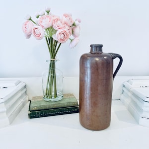 Antike Keramik Braun Steinzeug Gin Schnaps Flasche Vintage Wende Griff Salzglasur