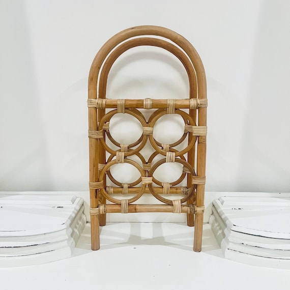 Vintage Pier Tiki Bamboo Wine Rack Boho Retro Old Rattan