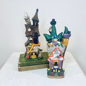 Vintage Haunted House Spooky Magic Mansion Porcelain Halloween Ghosts 1990s Set Of 2