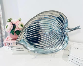 Rare Michael Aram Hosta Silver Leaf Serving Tray Large Bowl Silver 17” Signed Hostess Gift