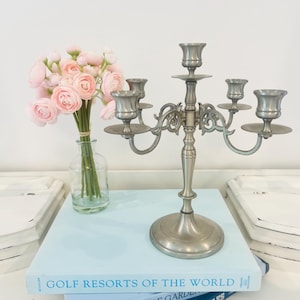 Vintage Baldwin Brass 4 Arm Candelabra 5 Light Silver Candlestick Holder Hollywood Regency