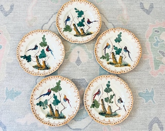 Vintage Set 5 Hand Painted Italian Pottery Plate Bird Italy Deruta Style 7” Majolica
