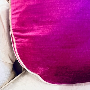 Anthropologie Adelina Velvet Round Pillows Set Of 2 Hot Pink 14" Down Feathers image 2