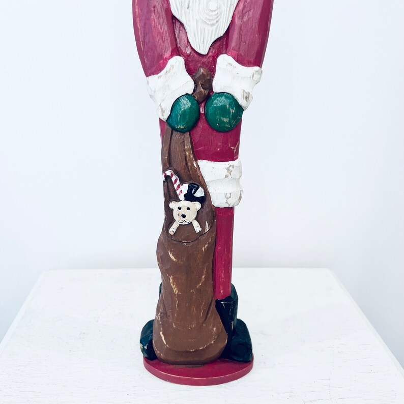 Vintage Wooden Carved Tall Skinny Pencil Santa 20 Santa Claus Large