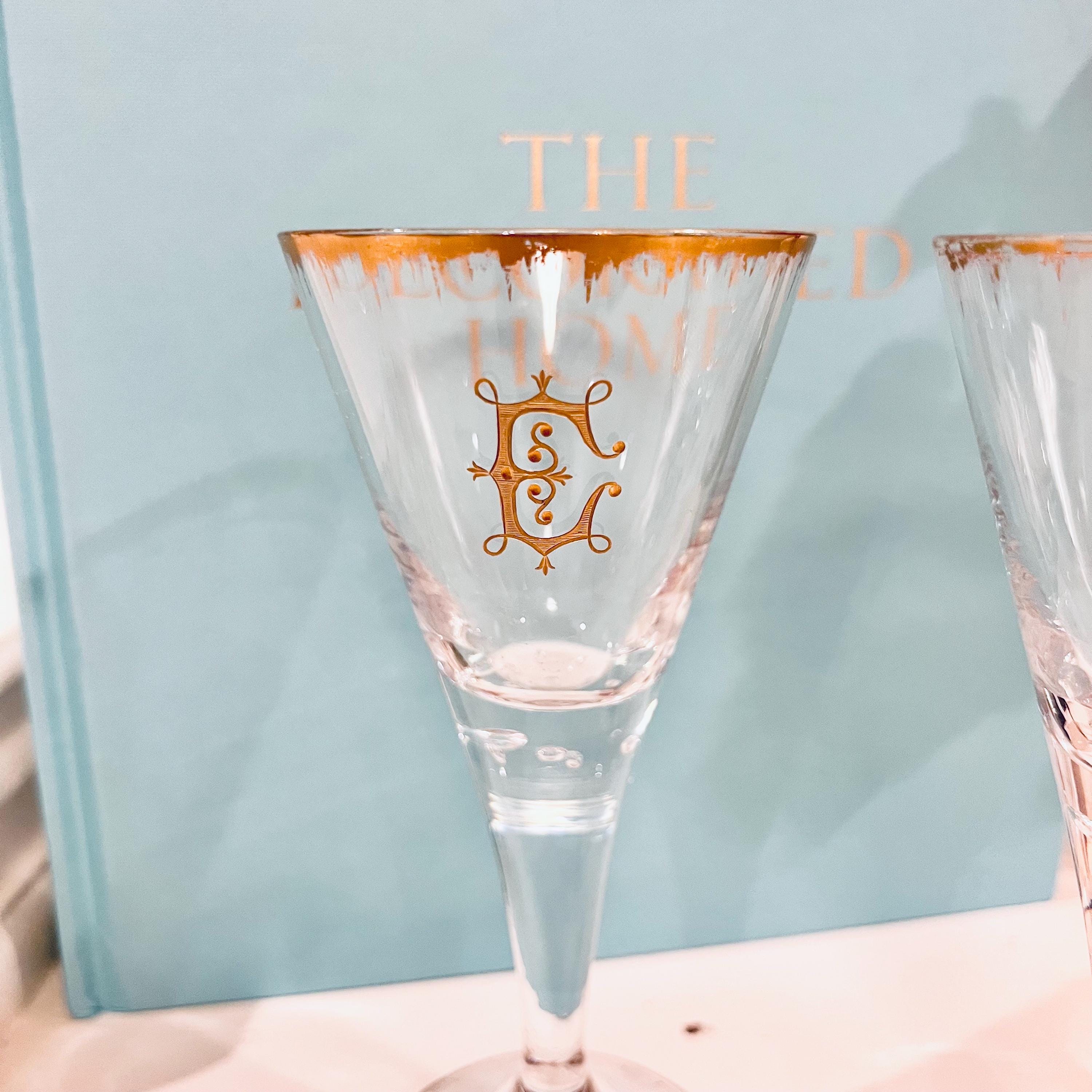 What Is Gilt Rim Vintage Set of 2 Lauenstein Bubble Stem Glass Gilt Rim Monogrammed “E ...