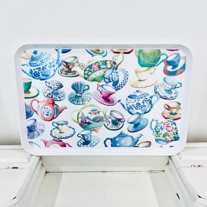 Vintage Design Imports Melamine Serving Tray Teapots Teacups Italy 18x12 1990s