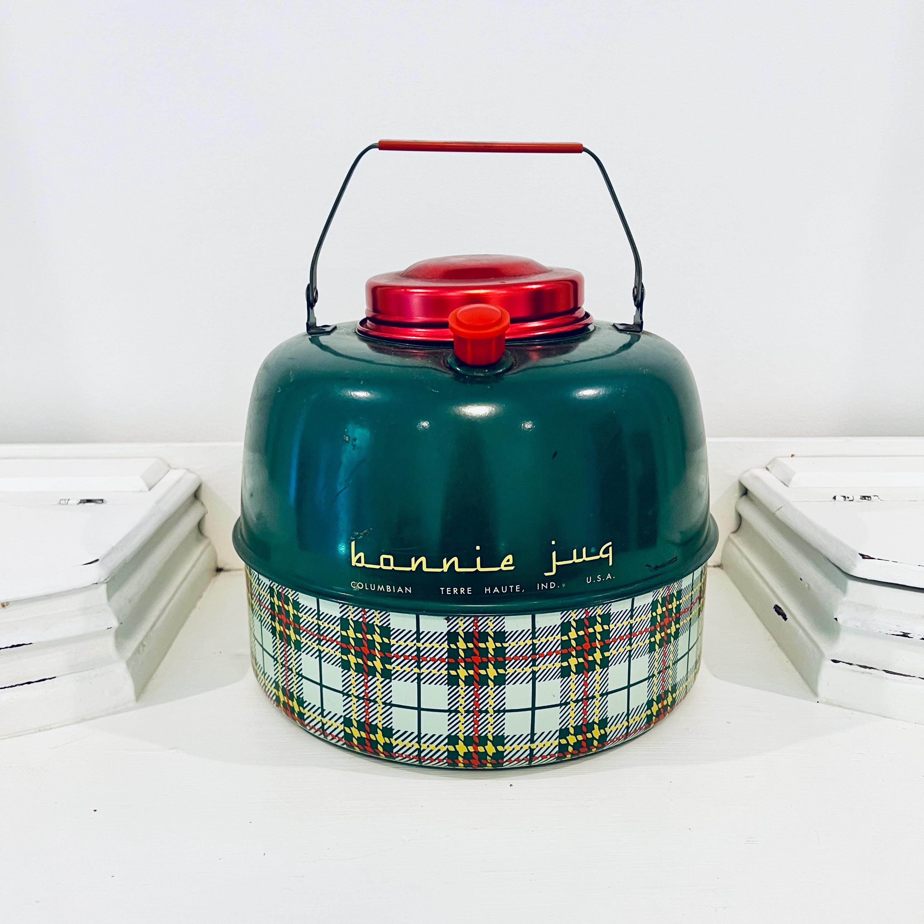 1940's Bonnie Jug Green Red Plaid Metal Cooler Handle Tartan Vtg