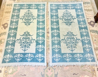 Vintage Fieldcrest Sculpted Imperial Collection Bath Towel Blue USA MCM Teal Set of 2