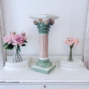 Vintage Italy Column Pillar Pedestal Majolica Plant Jardiniere Stand Garden Greek