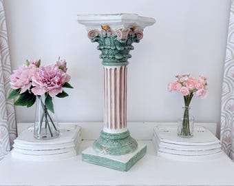 Vintage Italien Säule Säule Sockel Majolika Pflanze Jardiniere Stand Garten Griechisch