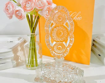 Vintage Czech Art Deco Cut Crystal Perfume Bottle Decanter Unique Stopper 9”