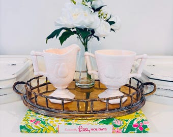 Vintage Jeanette 1950s Pear Pink Milk Glass Sugar and Creamer Set